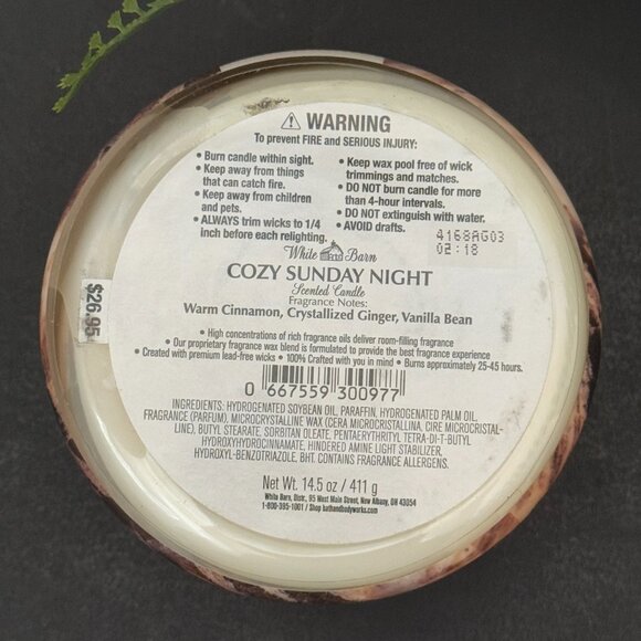 BBW Cozy Sunday Night White Barn Bath & Body Works 3 Wick Candle - Picture 10 of 10